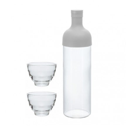 HARIO: Cold Infusion Bottle - 750ml - White & 2 "Yunomi" Tea Glasses (170ml)