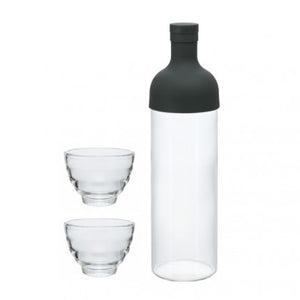 HARIO: Bottiglia per infusione a freddo – 750 ml - Nera & 2 bicchieri da tè "Yunomi" (da 170 ml)